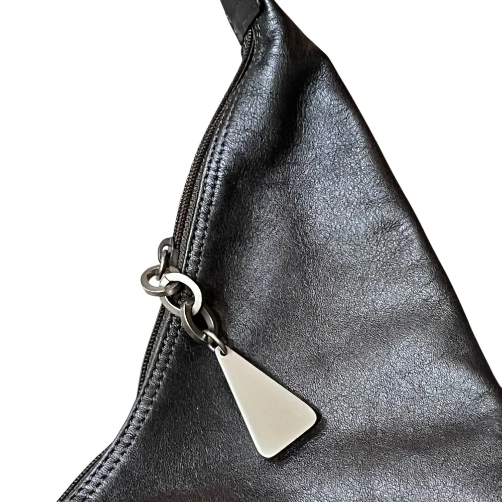 Sharif Leather Hobo Crossbody Bag Pewter Gray Metallic Slouch Shoulder Purse
